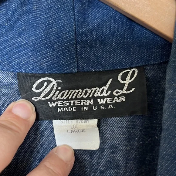 Diamond L Western Wear Patterned Denim Jean Jacket sz L - Picture 7 of 9